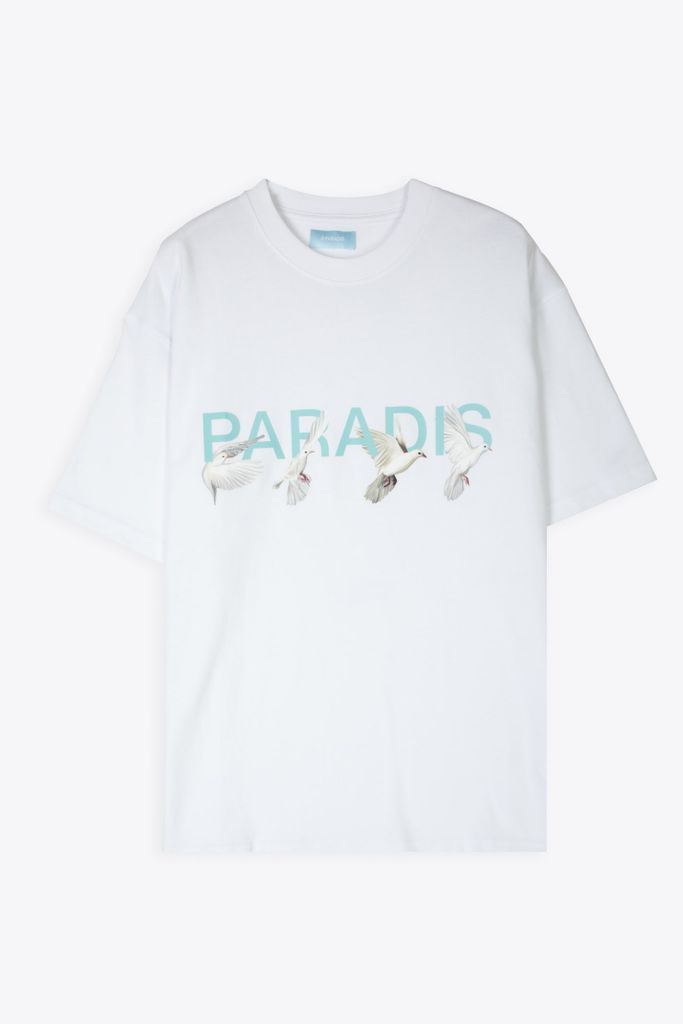 Tshirt Paradis White T-Shirt With Doves And Logo Print - Paradis T-Shirt