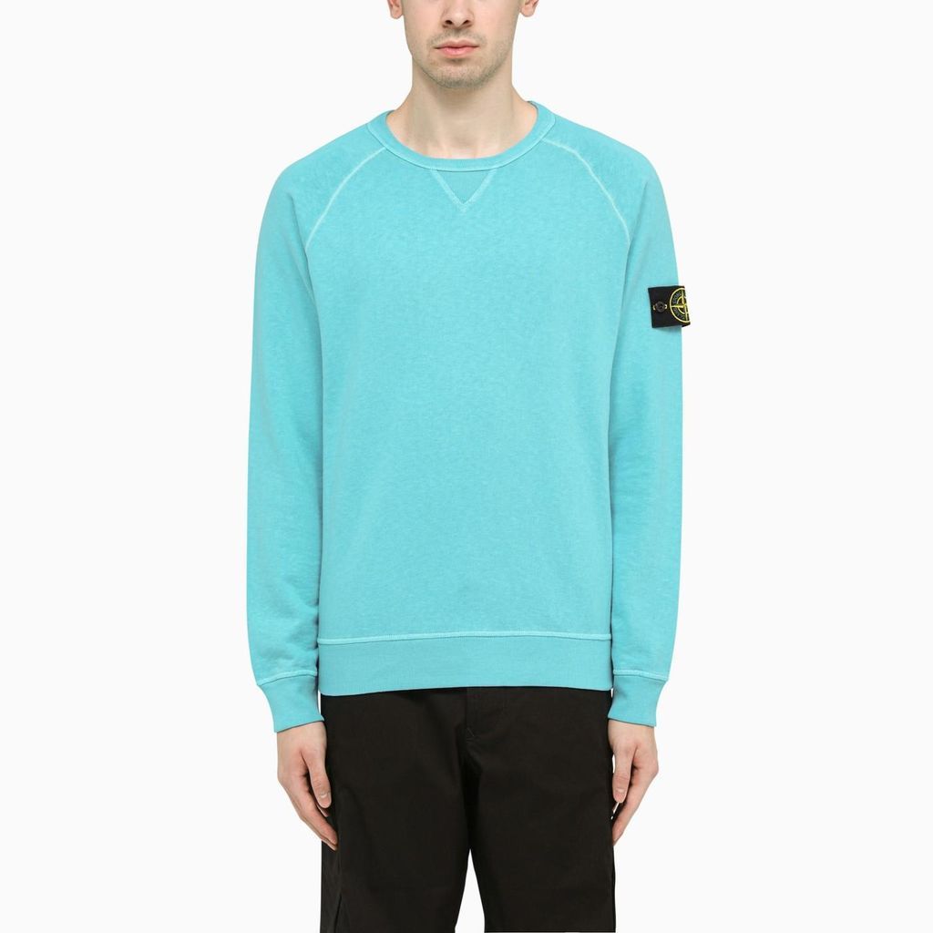 Turquoise Crewneck Sweatshirt With Logo Patch