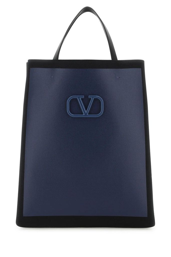 Two-Tone Canvas Vlogo Signature Shopping Bag