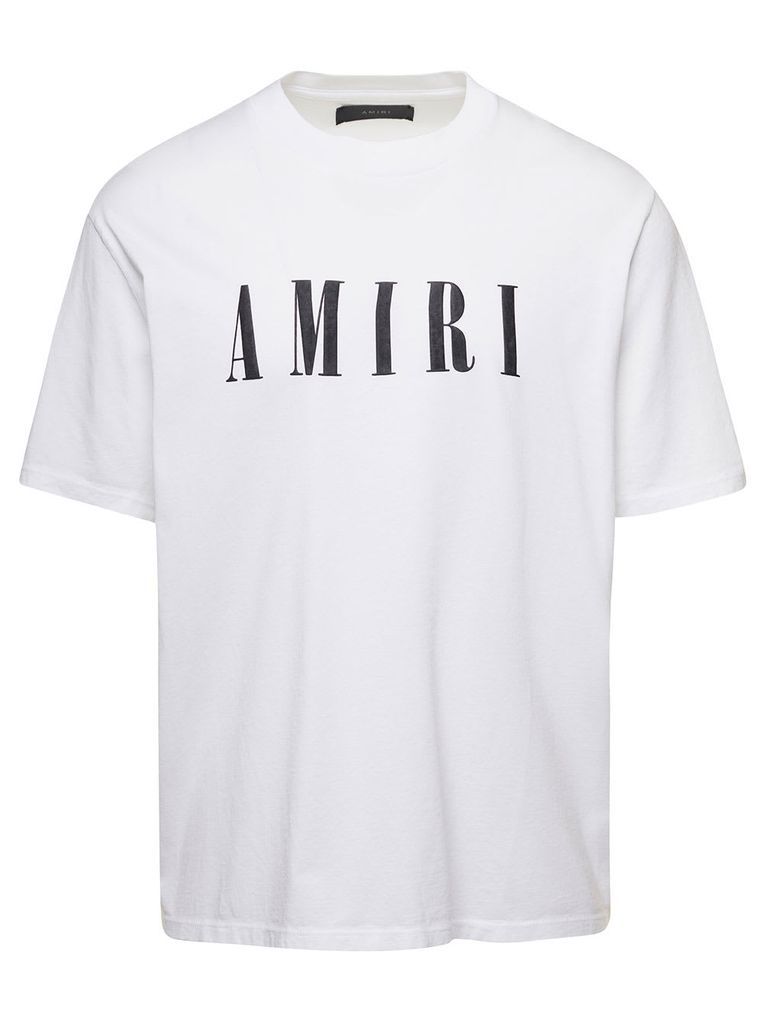 White Crewneck T-Shirt With Contrasting Logo Print In Cotton Man