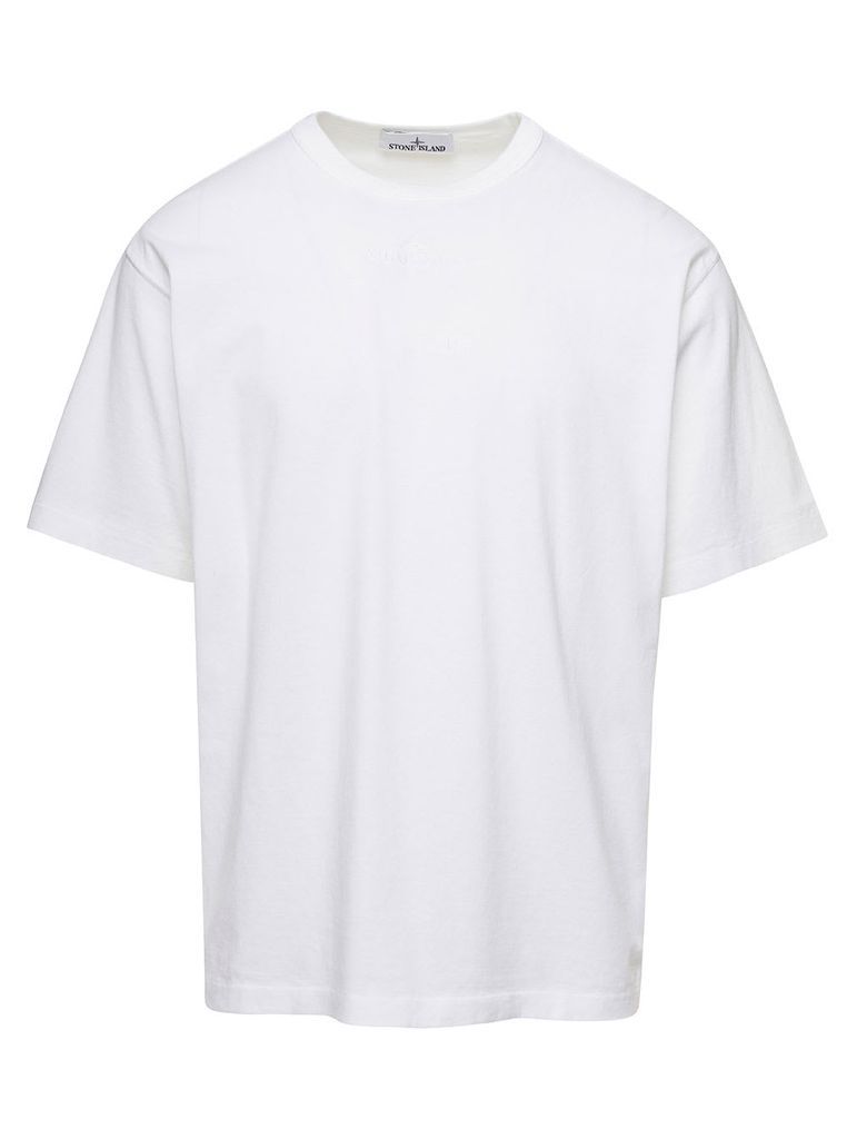 White Oversize T-Shirt With Embroidered Logo On The Chest In Cotton Man