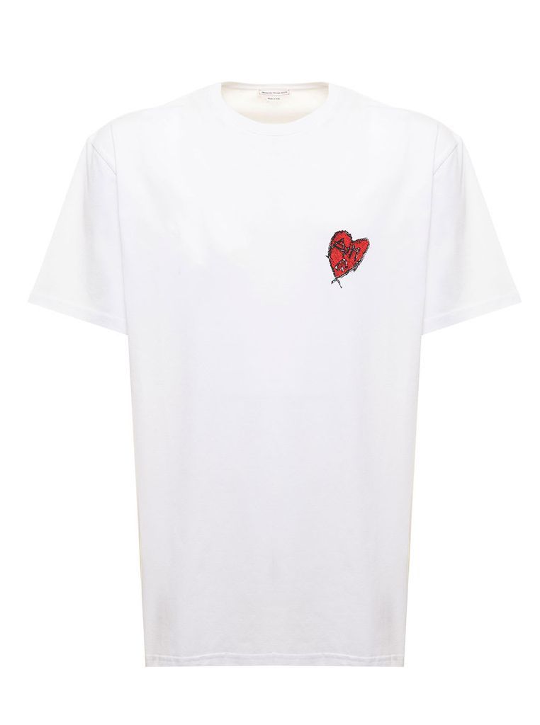 White Cotton T-Shirt With Heart Print Alexander Mcqueen Man