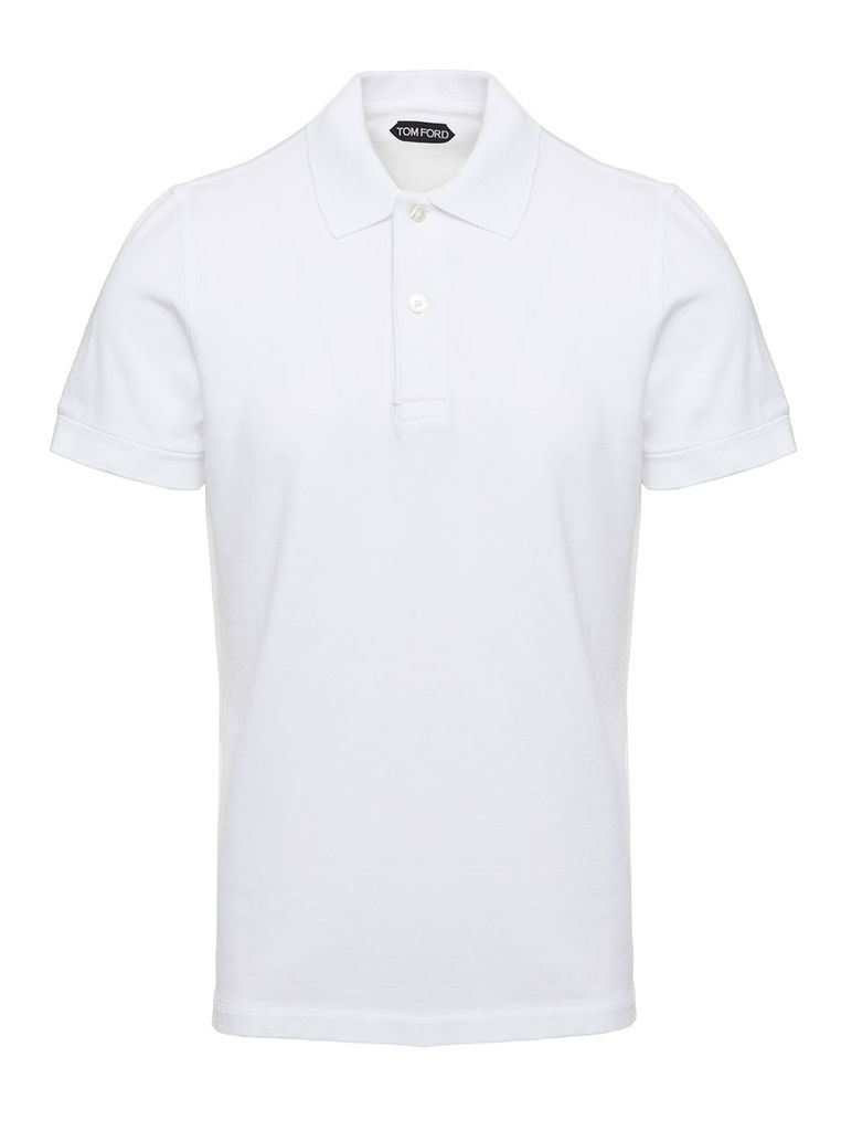 White Short-Sleeves Polo In Cotton Piquet Jersey Man Tom Ford