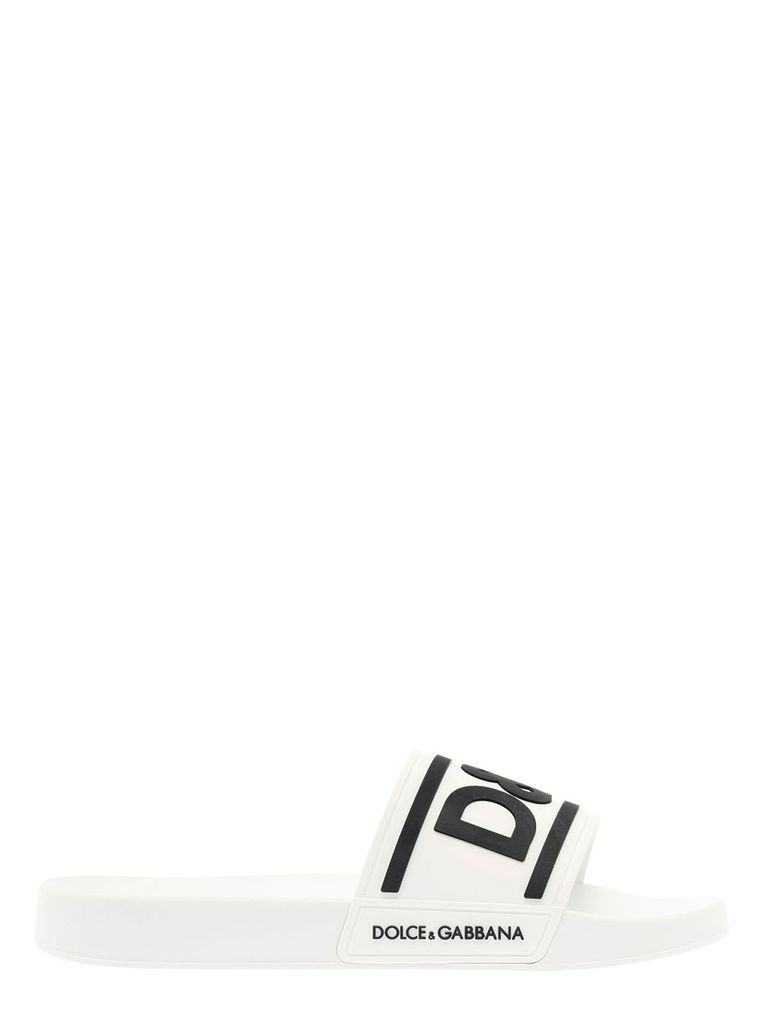 White Pool Slide In Rubber With Embossed Logo Dolce& Gabbana Man