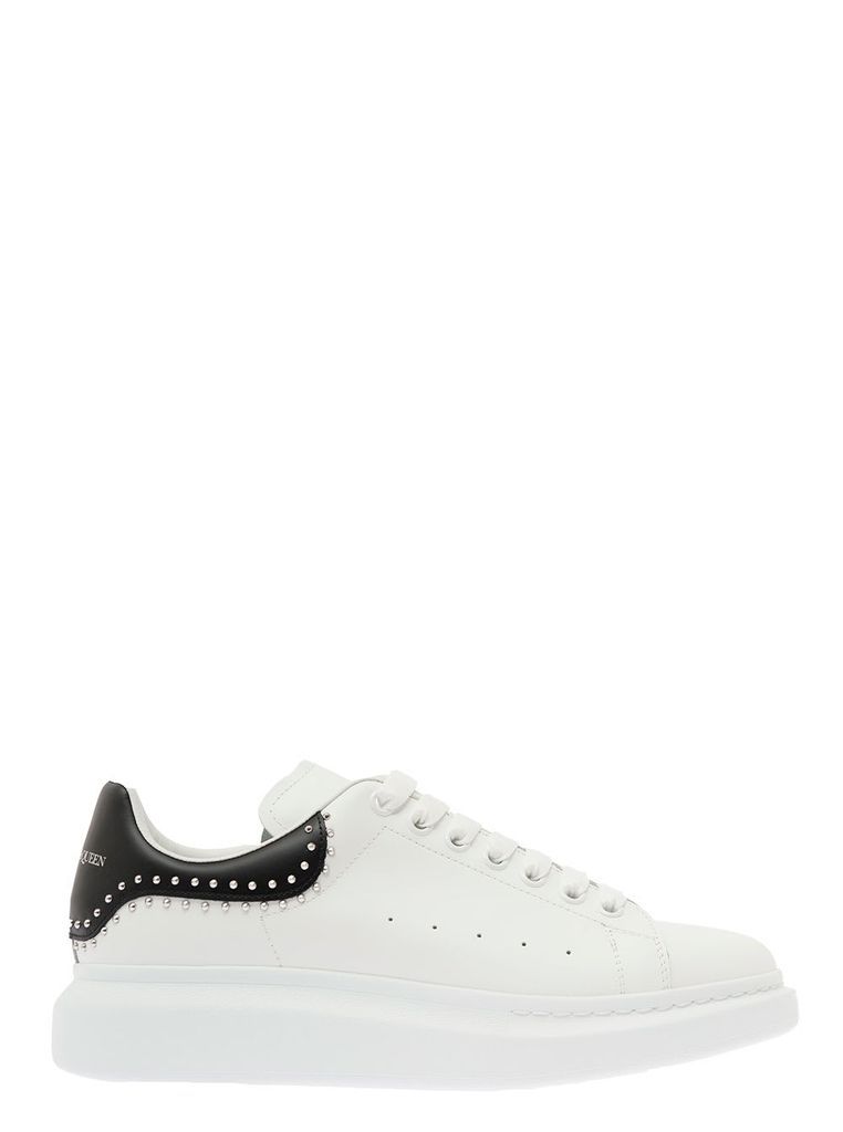 White Oversize Sneakers With Contrasting Heel Tab With Studs In Leather Man Alexander Mcqueen