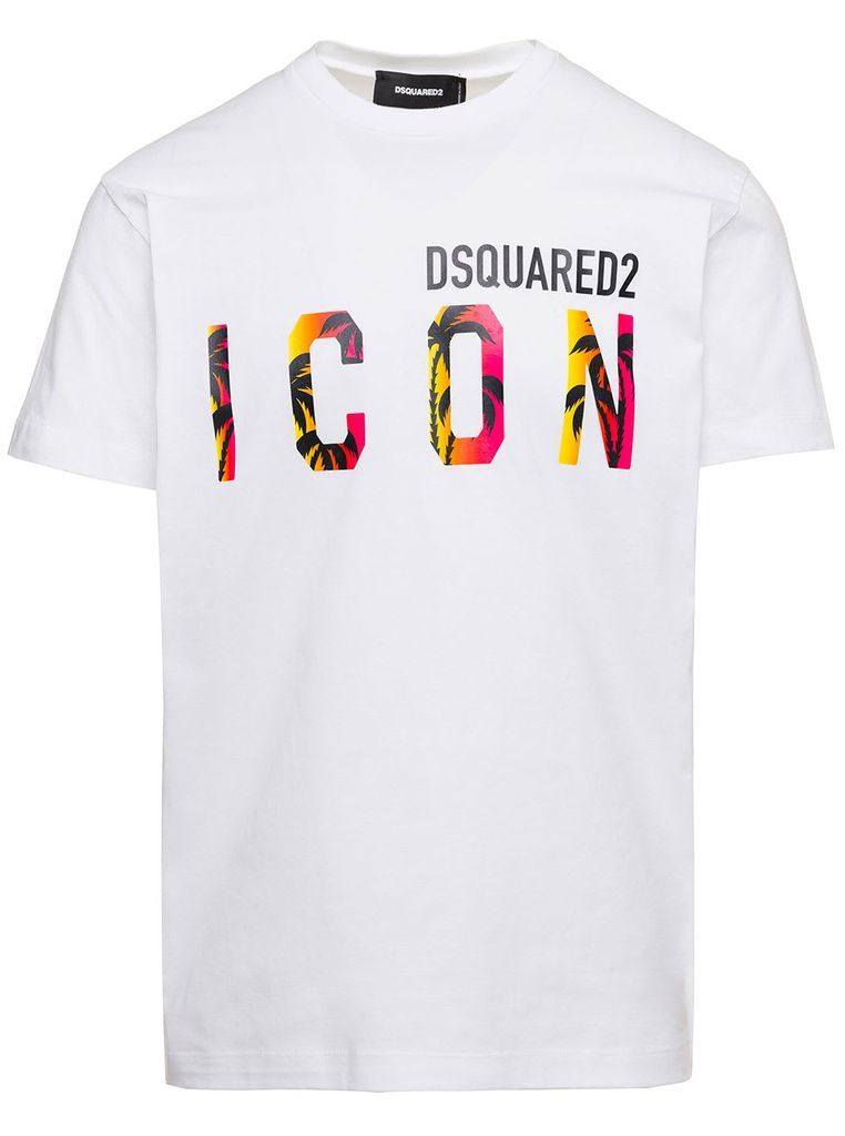 White Icon Sunset Logo T-Shirt In Cotton Man Dsquared2