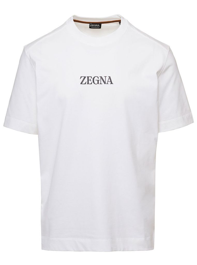White Crewneck T-Shirt With Lettering In Cotton Man Zegna