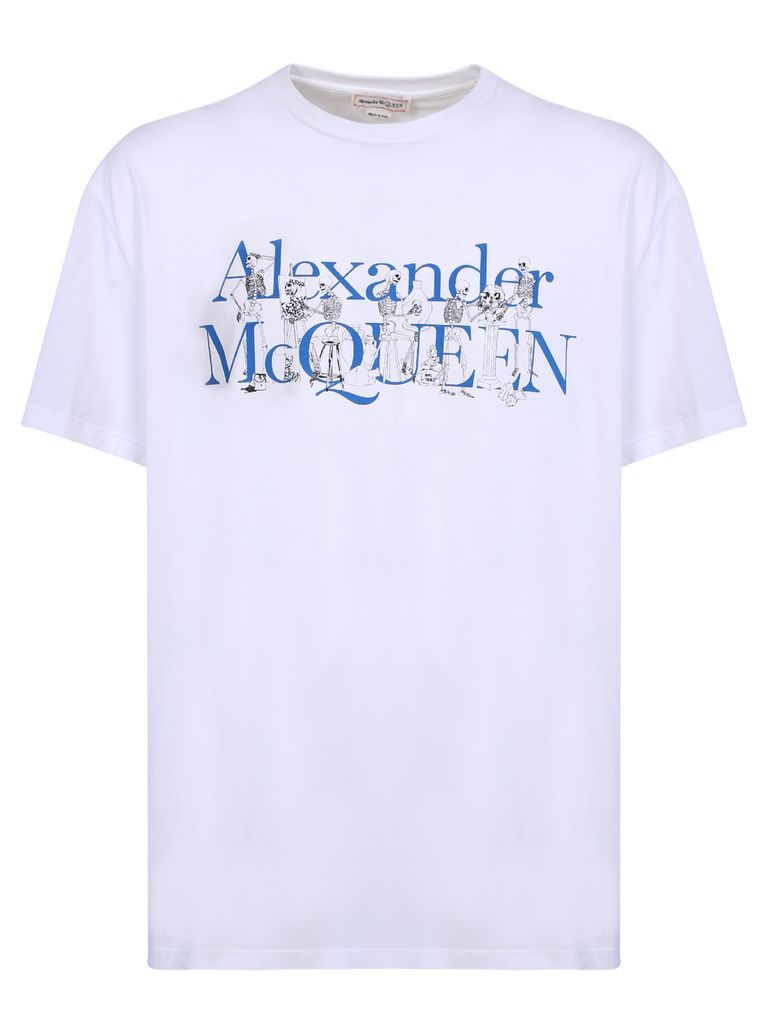 White And Sky Blue Skeleton Band T-Shirt