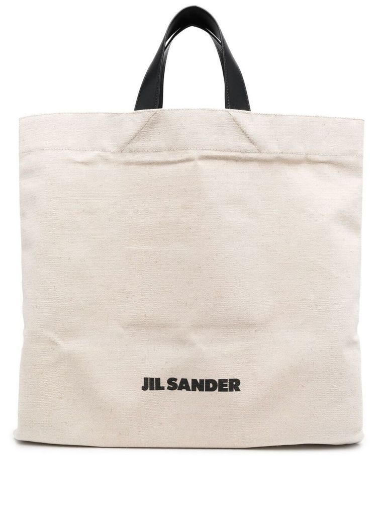 White Tote Bag With Logo Print In Canvas Man