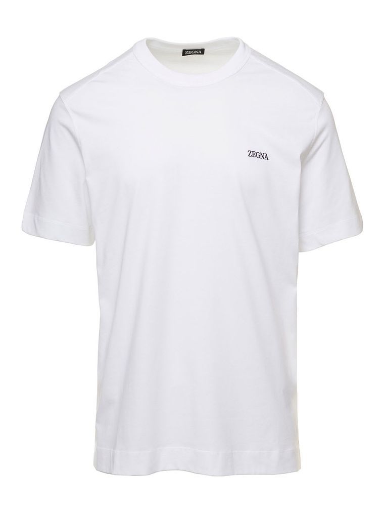White Crewneck T-Shirt With Lettering In Cotton Man Zegna