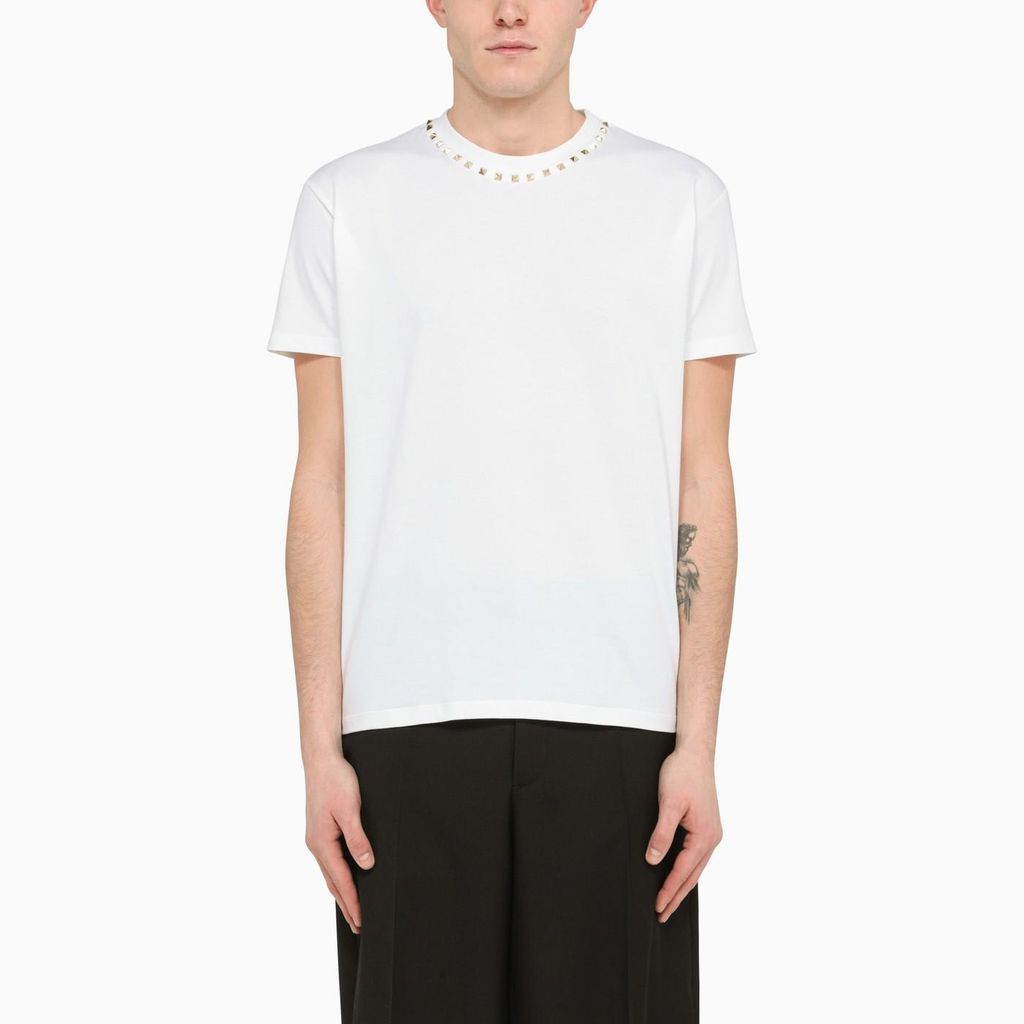 White Crew-Neck T-Shirt With Studs