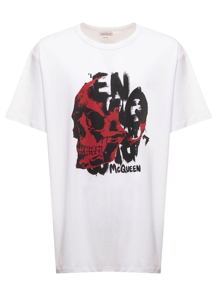 White Cotton T-Shirt With Maxi Skull Print Alexander Mcqueen Man