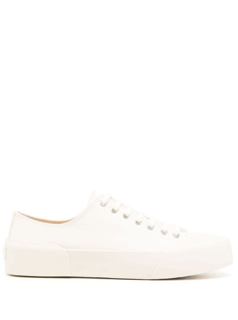 White Low Top Sneakers In Canvas And Leather Man