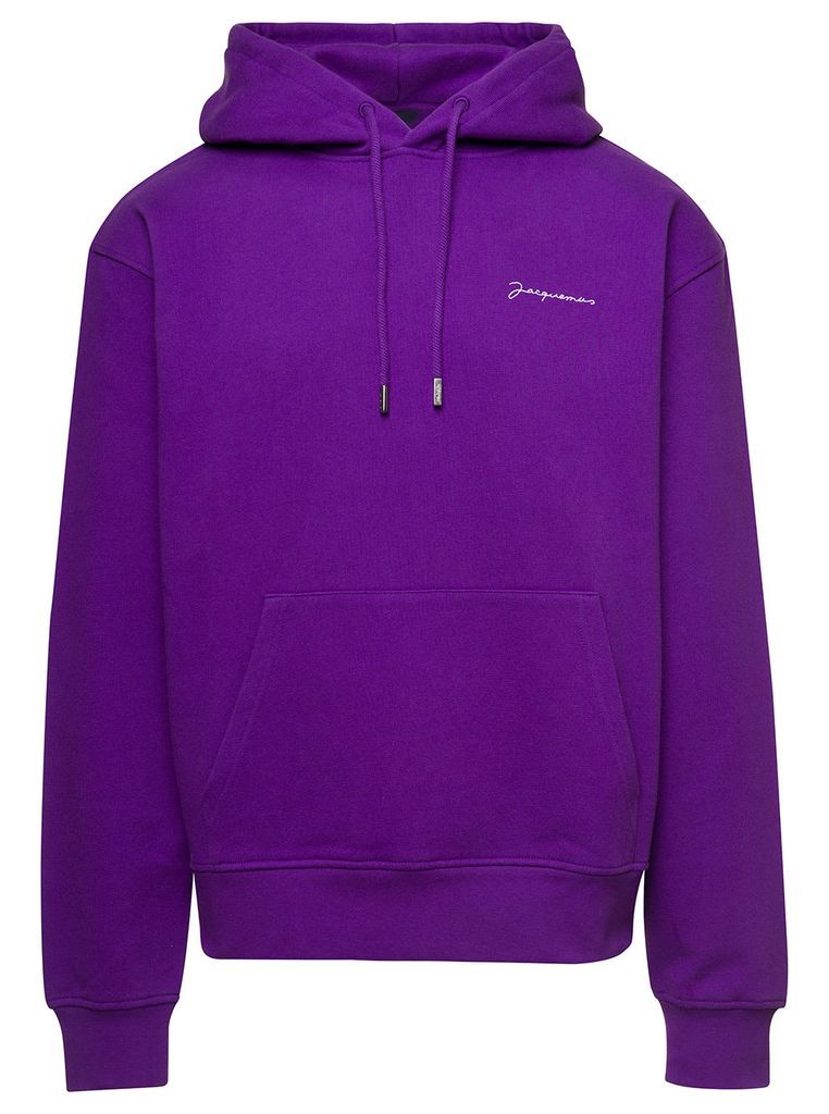 Violet Hoodie With Contrasting Logo Embroidery In Cotton Man