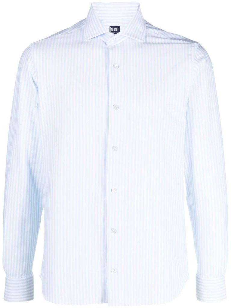 White And Blue Cotton Blend Shirt