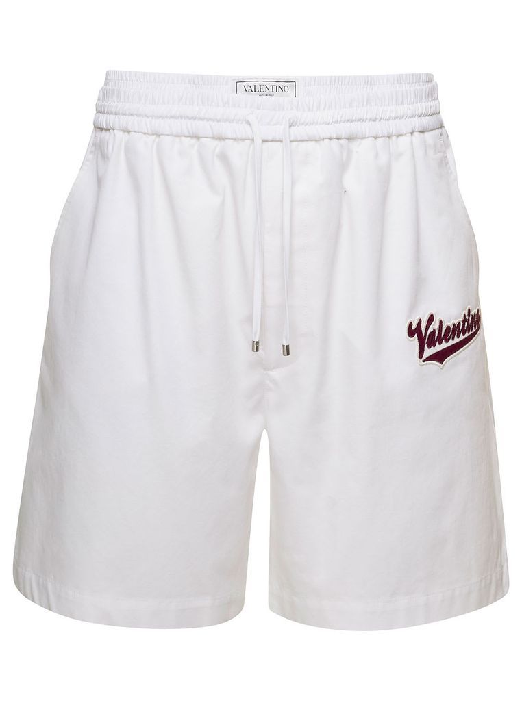 White Bermuda Shorts With Drawstring And Logo Patch In Cotton Man