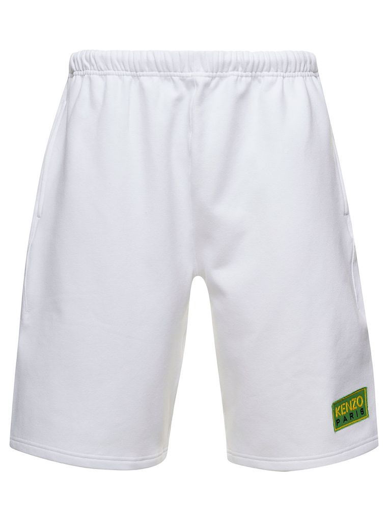 White Bermuda Shorts With Logo Patch In Cotton Man