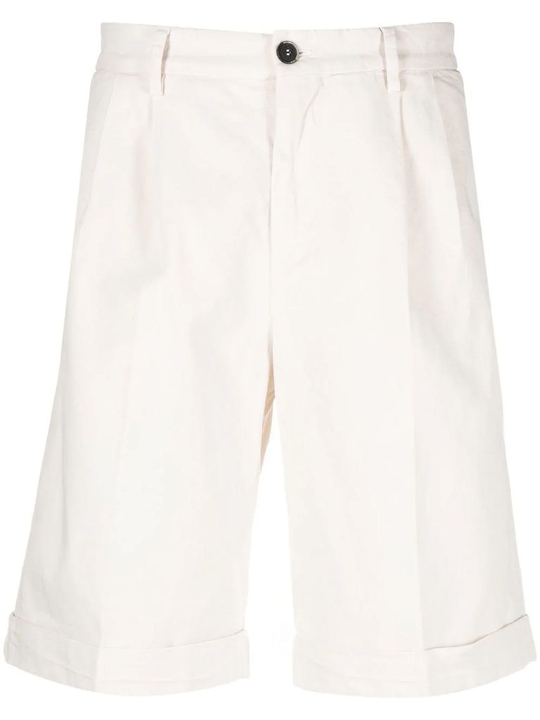 White Cotton And Linen Blend Bermuda Shorts