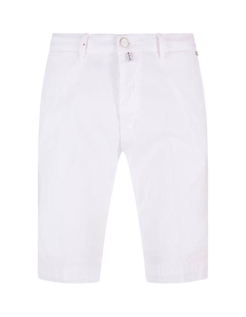 White Cotton Blend Bermuda Shorts