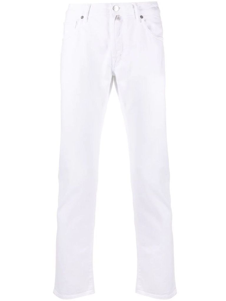 White Cotton-Blend Cropped Trousers