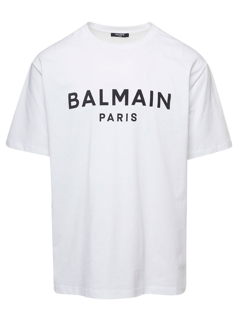 White Crew Neck T-Shirt With Logo Print On The Chest In Cotton Man