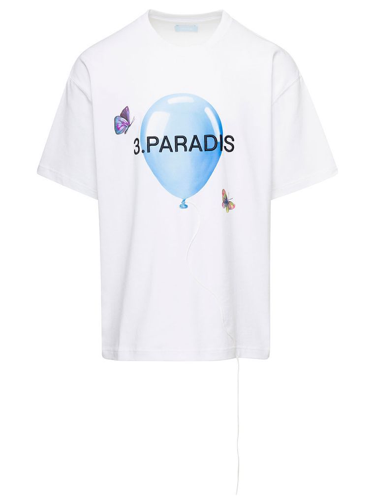White Crewneck T-Shirt With Logo And Baloon Print On The Chest In Cotton Man