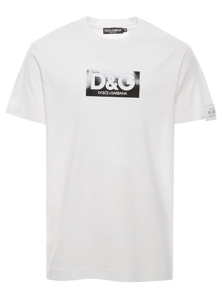 White Crewneck T-Shirt With Logo Print At The Chest In Cotton Man