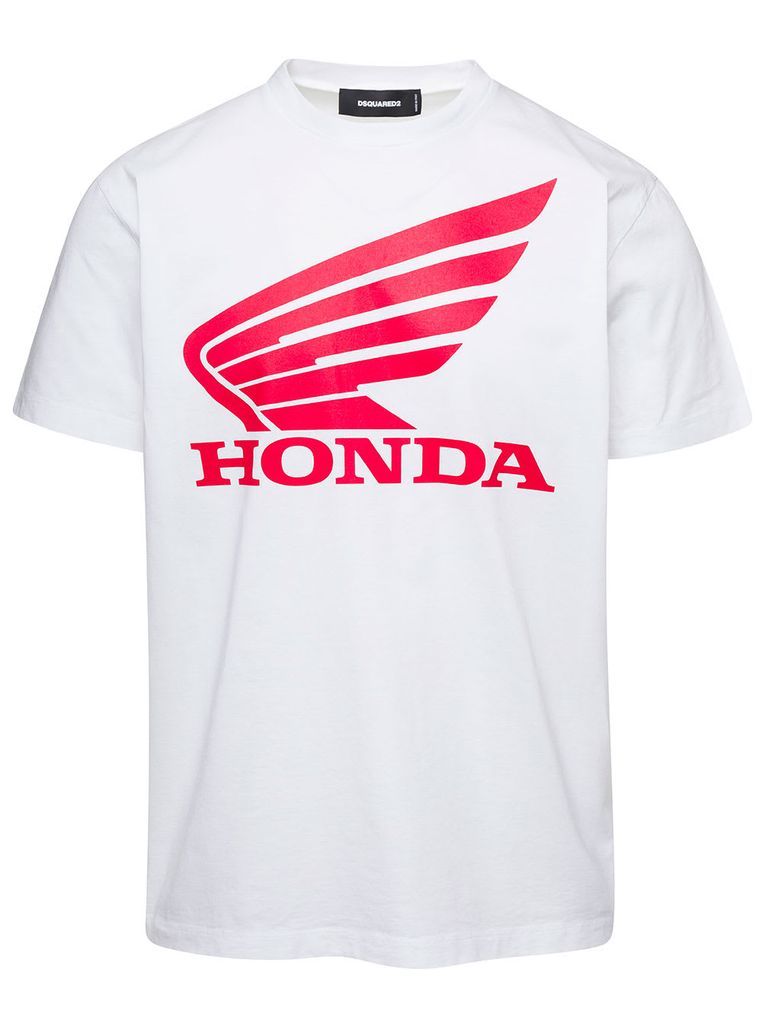 White Honda T-Shirt With Logo Print On The Chest In Cotton Man