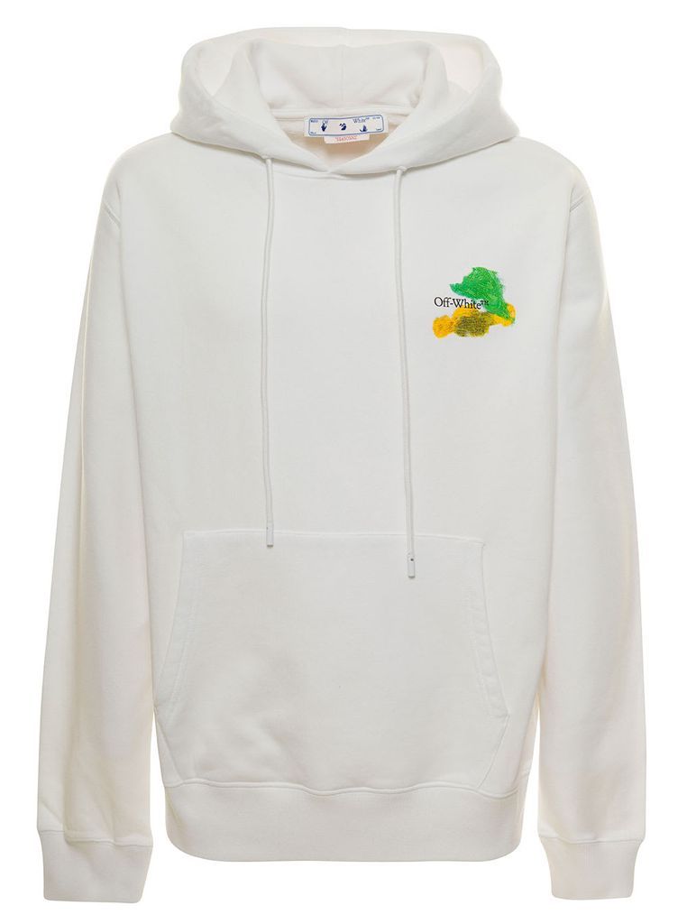 White Hoodie With Brush Arrow Motif At The Back In Cotton Man