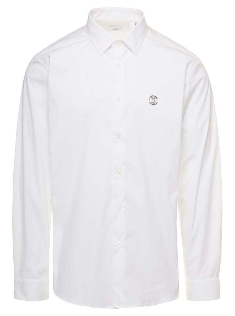 White Shirt With Monogram Embroidery In Stretch Cotton Man Burberry