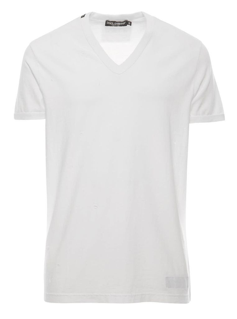 White T-Shirt With All-Over Rips And Ri-Edition Logo Patch In Cotton Man