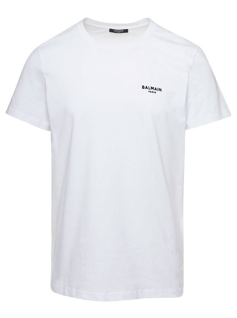 White T-Shirt With Flock Logo In Cotton Man