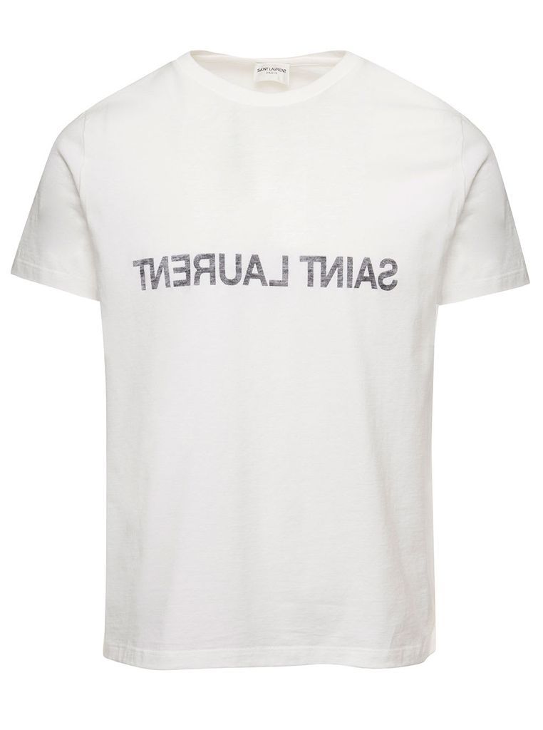 White T-Shirt Wth Printed Logo On The Front And Back In Cotton Man