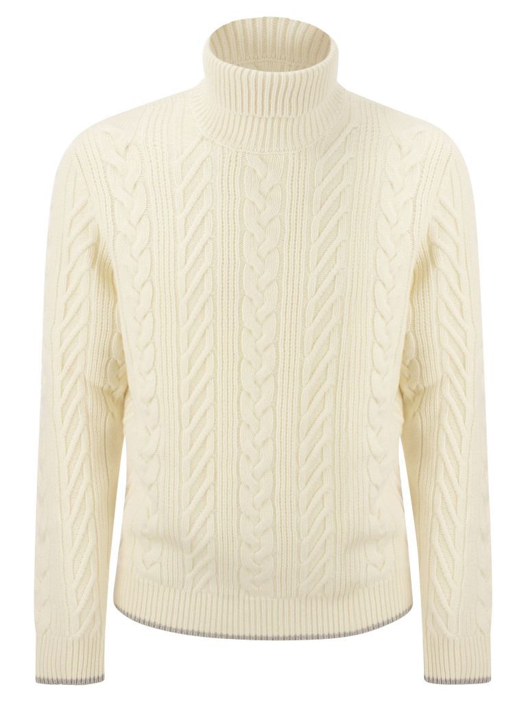 Wool And Cashmere Cable-Knit Turtleneck Sweater