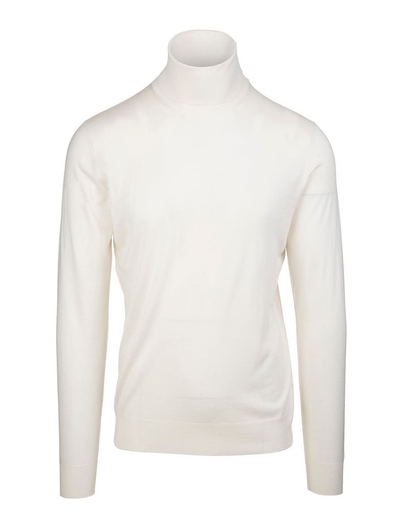 White Turtleneck Pullover In Cashmere And Silk