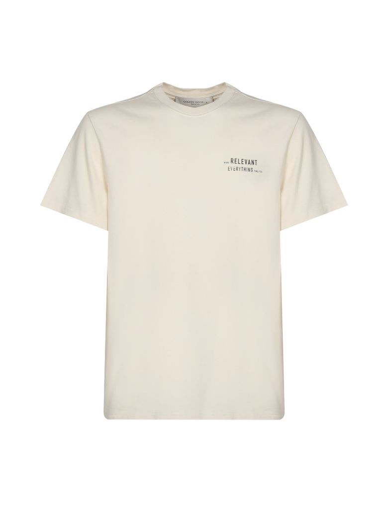 White Worn Effect T-Shirt With Lettering