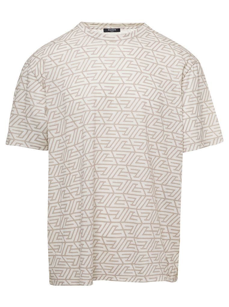 Whitet-Shirt With Monogram Logo Print All-Over In Cotton Man
