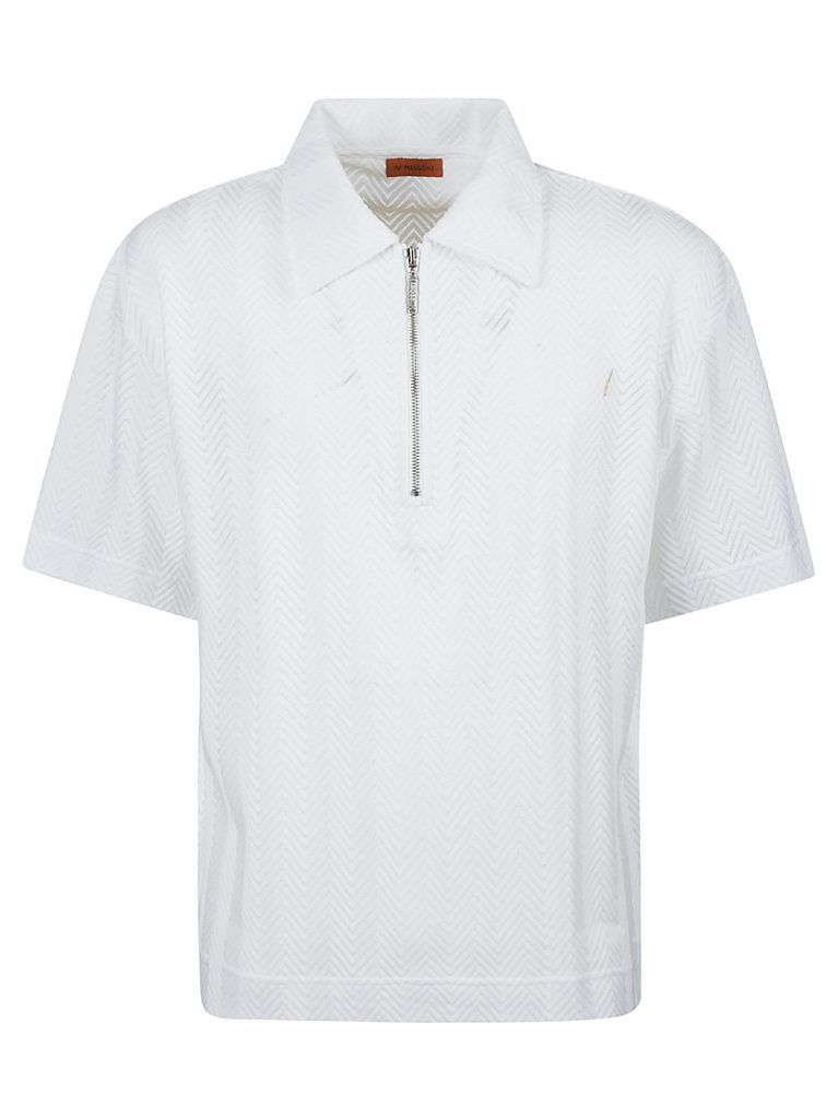 Zig-Zag Pattern Zipped Polo Shirt
