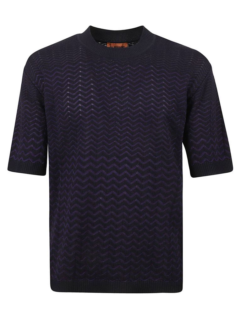 Zig-Zag Patterned Knit T-Shirt