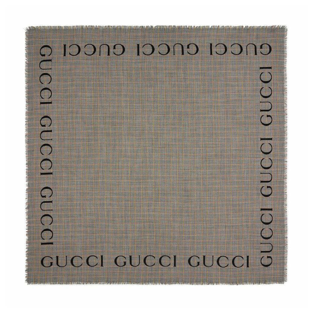 Check wool shawl with Gucci logo