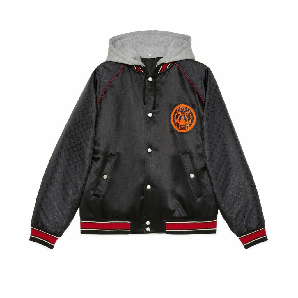 Acetate bomber jacket with lyre patch