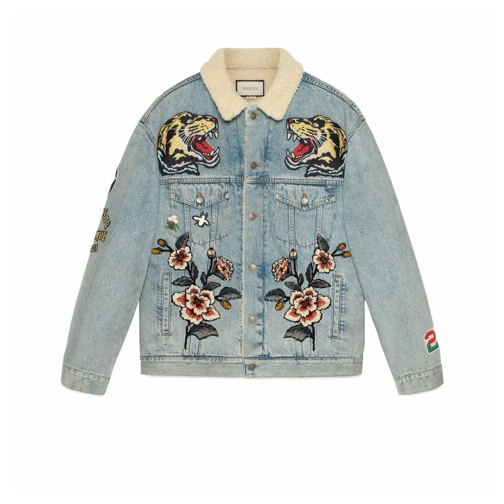 Oversize denim jacket with patches