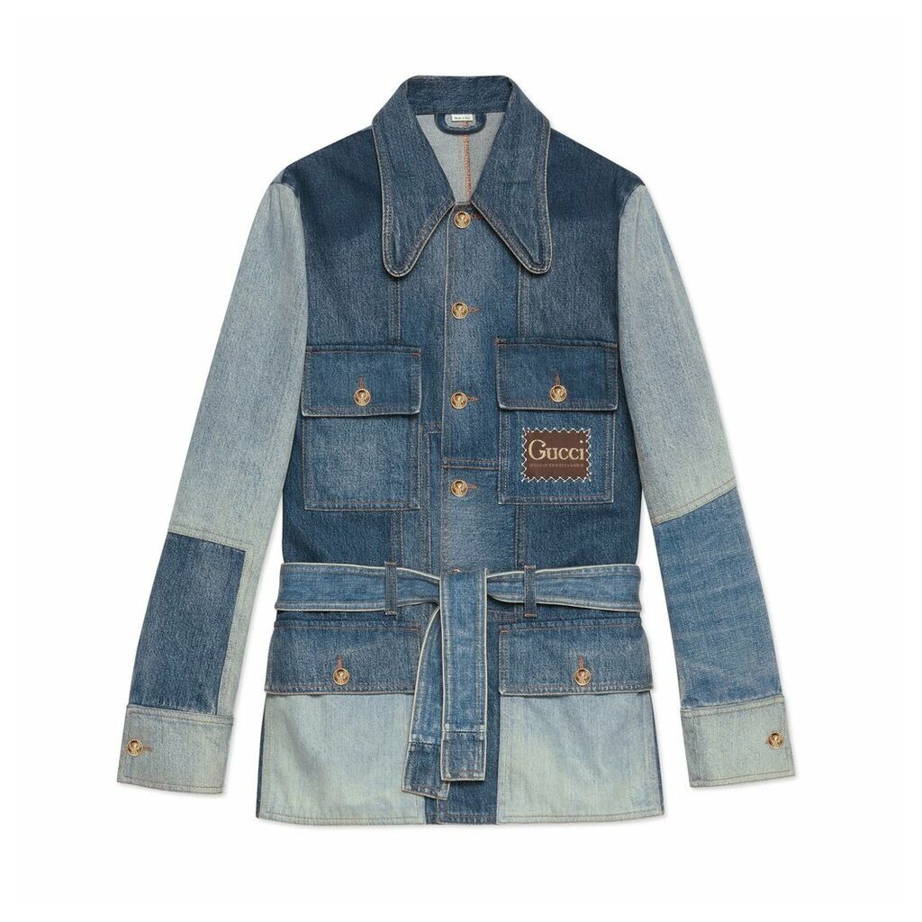Patchwork effect denim jacket with Gucci label