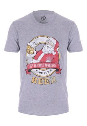 Mens Grey Beer Christmas T-Shirt