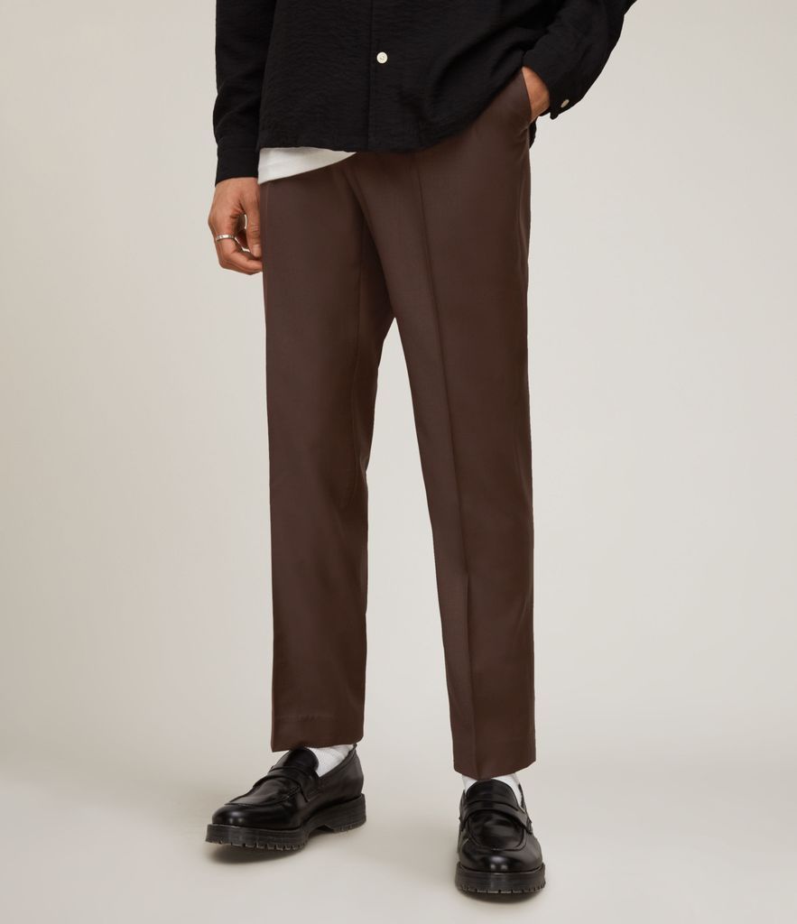 AllSaints Men's Cine Wool Blend Trousers, Brown, Size: 28
