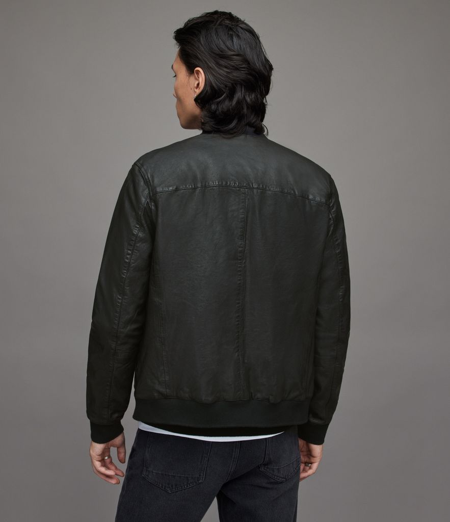 AllSaints Leather Regular Fit Boyton Bomber Jacket, Black, Men's, Size: S