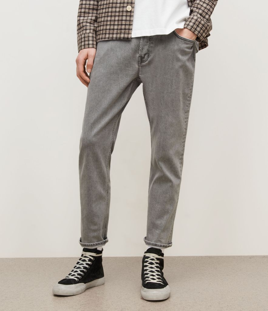 AllSaints Men's Dean Cropped Slim Jeans, Grey, Size: 30