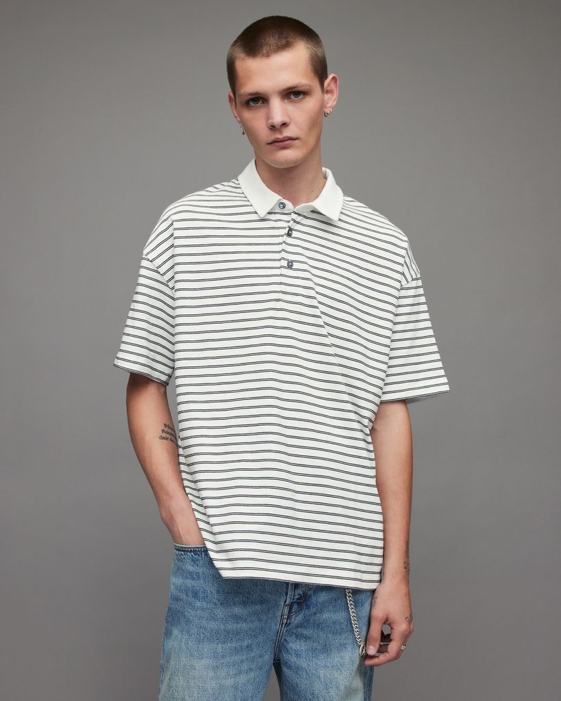 AllSaints Ave Oversized Striped Polo Shirt