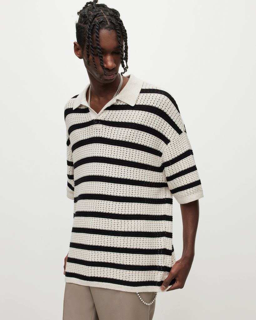 AllSaints Kade Striped Oversized Polo Shirt