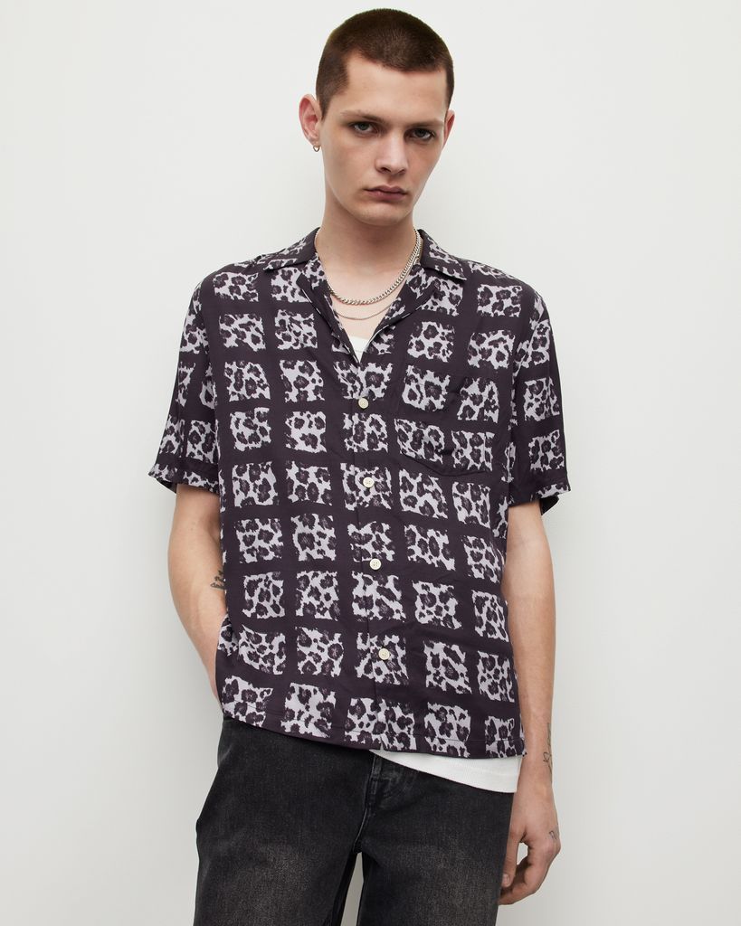 AllSaints Cube Leopard Print Checked Shirt